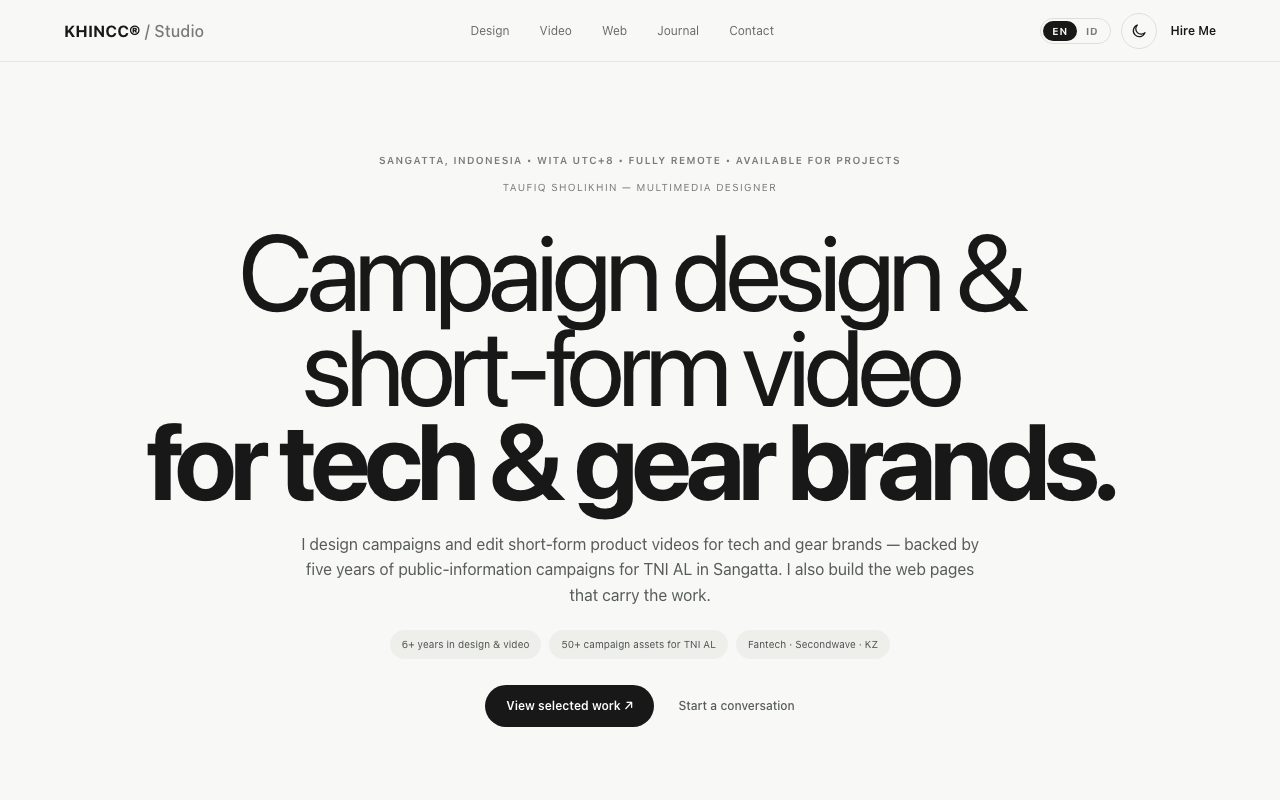 Homepage of khincreator.com in day mode